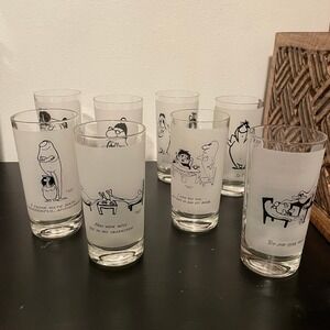 Vintage 1950's Herb Gardner‎ "The Nebbishes" Comic Strip Glasses Set of Eight